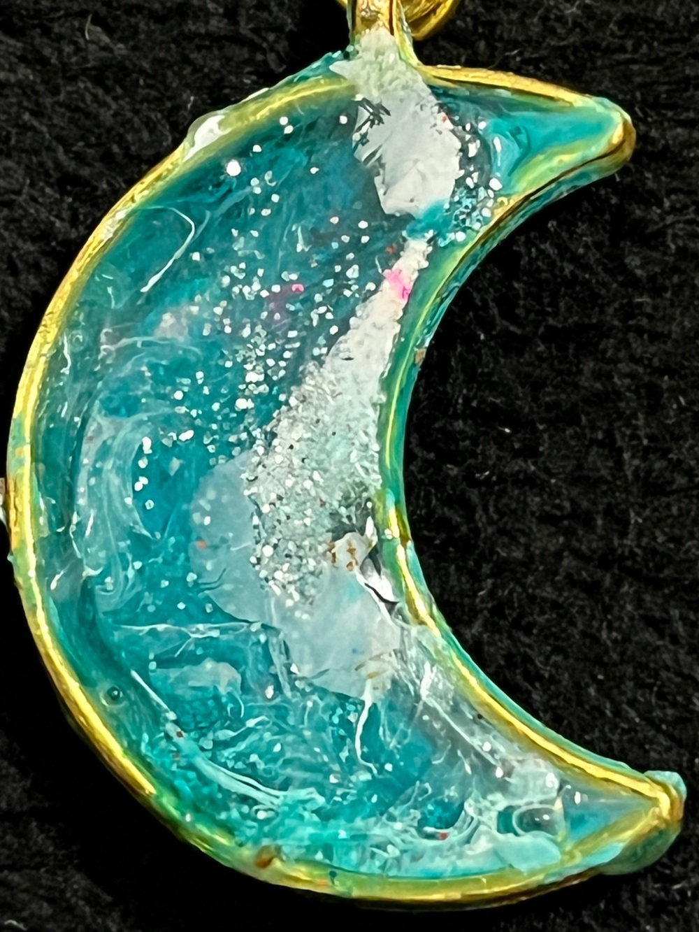 OOAK Handmade Turquoise Crescent Moon Mixed Media Resin Necklace